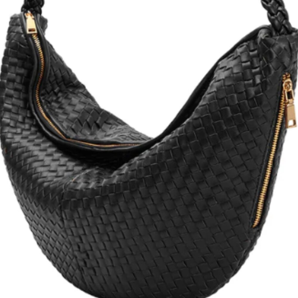 NWT Melie Bianco Raquel Black Woven Hobo